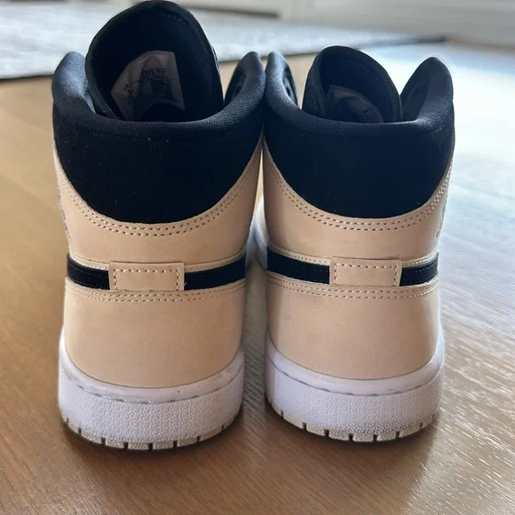 Nike Air Jordan 1 Mid Sneakers in Beige & Black Colorway - Picture 6 of 12